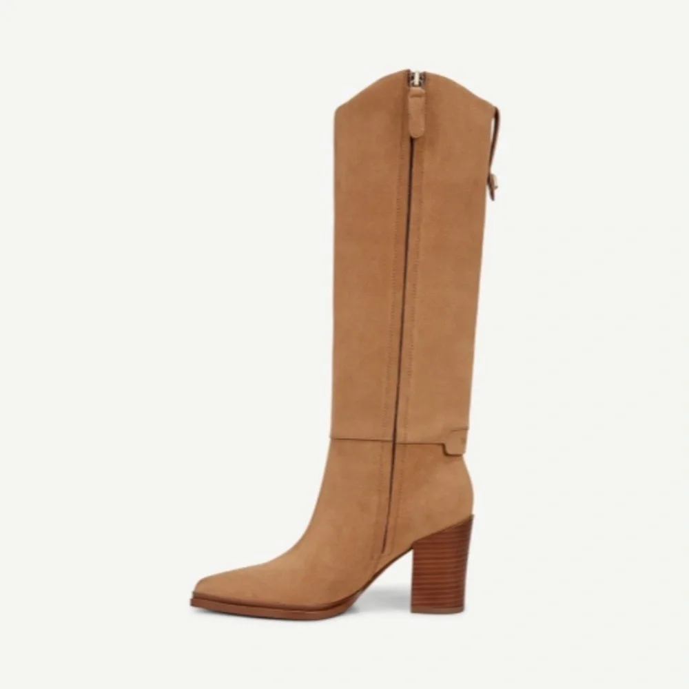 Franco Sarto Jasmine Knee High Boot In Pastorial Taupe Beige Suede